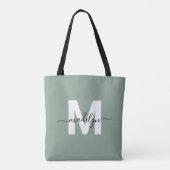 Tote Bag Sage Green Modern Script Nom Monogramme (Dos)