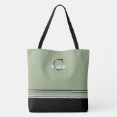 Tote Bag Sage Green Monogram Stripes Personalized  (Dos)