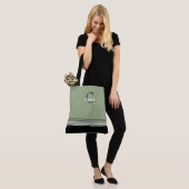 Tote Bag Sage Green Monogram Stripes Personalized  (Sur le modèle)