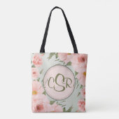 Tote Bag Sage Green & Peach Roses (Dos)
