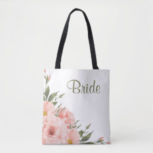 Tote Bag Sage Green & Peach Roses