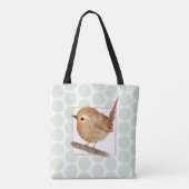 Tote Bag Sage Green Polkadot Puffy Wren Bird (Dos)