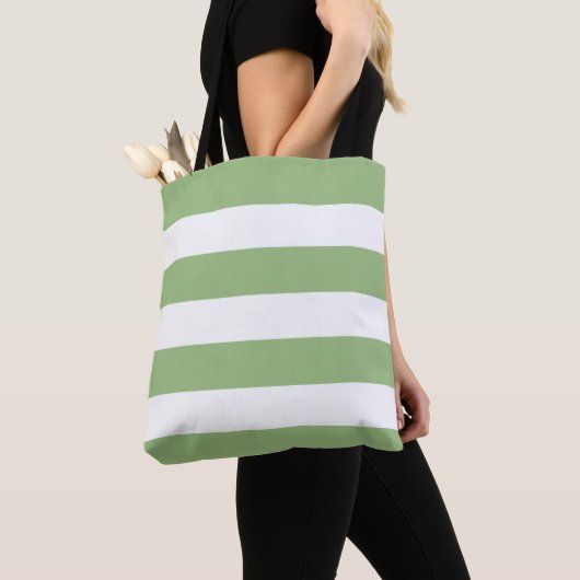 Tote Bag Sage Green Tote with Classic White Stripe (De près)