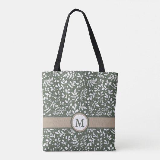 Tote Bag Sage Rustique Botanique d'hiver avec Monogramme (Dos)