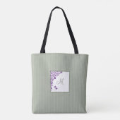 Tote Bag Sage Stripe Purple Floral Premier Script Monogramm (Dos)