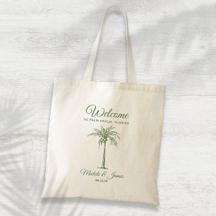 Tote Bag Sage Vert Arbre De Palmier Tropical Mariage Bienve