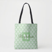 Tote Bag Sage Vert & Blanc Frilly Damask Monogramme (Devant)
