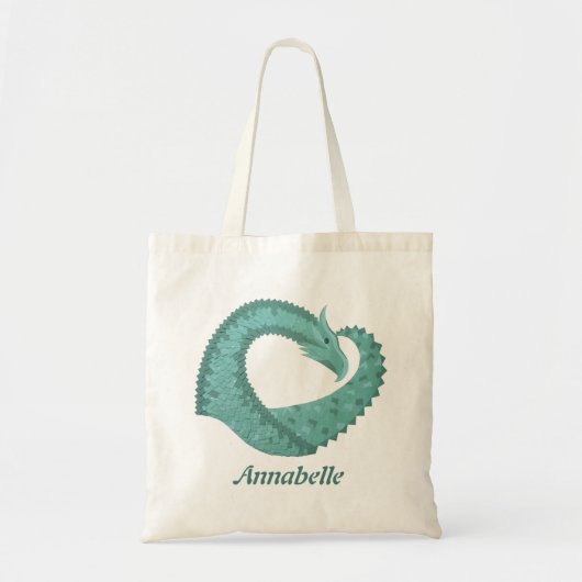 Tote Bag Sage vert coeur dragon sur blanc (Devant)