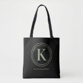 Tote Bag Sage vert élégant Monogramme Nom Noir (Devant)