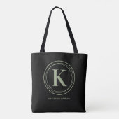 Tote Bag Sage vert élégant Monogramme Nom Noir (Dos)