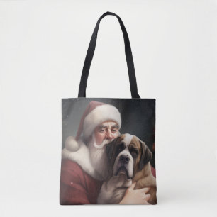Tote Bag Saint Bernard avec le Père Noël Festif Noël
