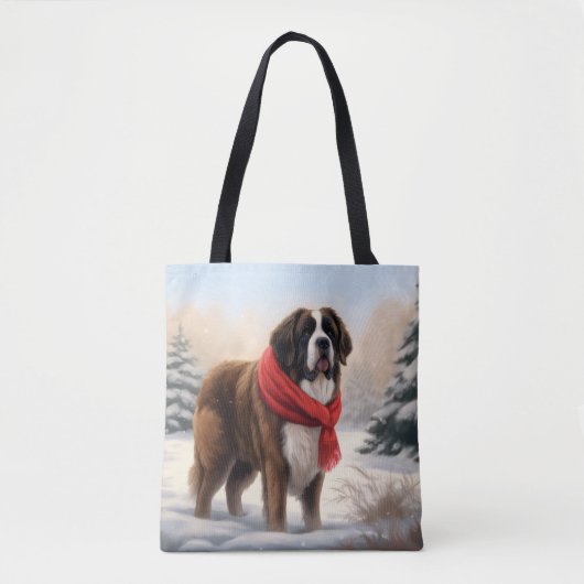 Tote Bag Saint Bernard Chien à Noël de neige (Devant)