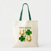 Tote Bag Saint-Patrick vert irlandais Trèfles et fer à chev (Devant)