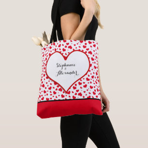 Tote Bag Saint-Valentin Coeurs Motifs Love Couple Name