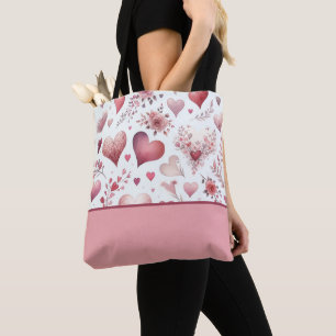Tote Bag Saint-Valentin Coeurs rose et rouge, Bloc de coule