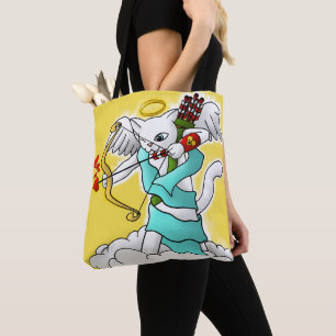 Tote Bag Saint Valentin Neige blanc Cupid Cat