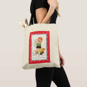 Tote Bag Saint-Valentin victorien vintage garçon, chat et c