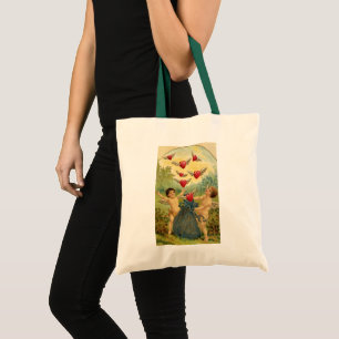 Tote Bag Saint-Valentin vintage, cœurs de chérubins victori