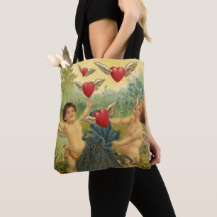 Tote Bag Saint-Valentin vintage, cœurs de chérubins victori