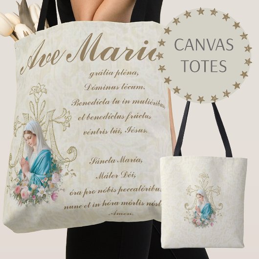 Tote Bag Sainte Mère Marie Marian Cross Floral