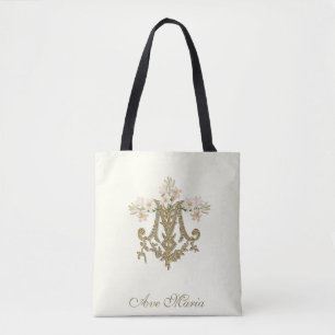 Tote Bag Sainte Vierge Marie Marian Cross Ave Maria Fourre-