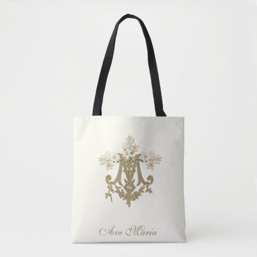 Tote Bag Sainte Vierge Marie Marian Cross Ave Maria Fourre- (Devant)