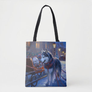 Tote Bag Saison de Noël Sibérienne Husky