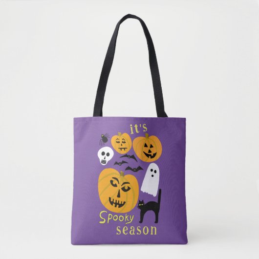 Tote Bag Saison éffrayante Citrouilles Ghost Bat HAPPY HALL (Devant)
