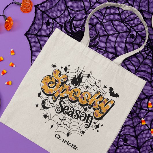 Tote Bag Saison éffrayante Halloween moderne Nom personnali
