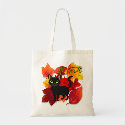 Tote Bag Saison Foliage Chat Noir Personnalisé (Devant)