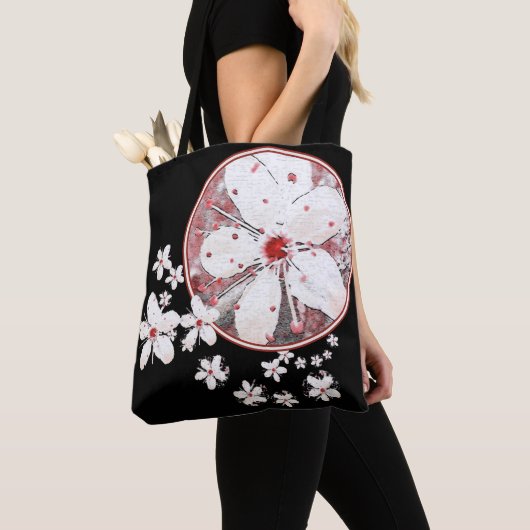 Tote Bag Sakura rouge et blanc cerisier fleur asiatique flo (De près)