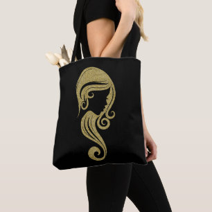 Tote Bag Salon de beauté et de coiffure Fille pailletée or