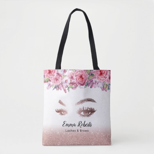 Tote Bag Salon de beauté rose d'or de maquilleur de fronts (Devant)