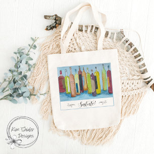 Tote Bag "Salut !" Avec Bouteilles de vin aquarelle sur Ble