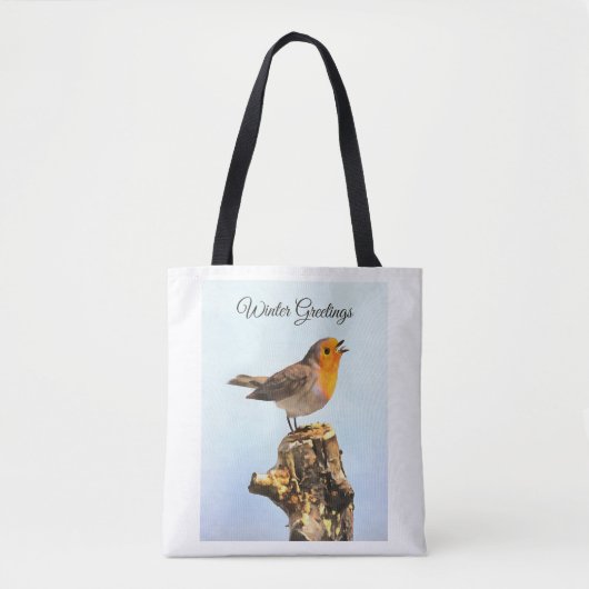 Tote Bag Salutations d'hiver. Rougegorge chantant (Devant)