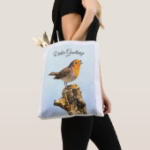 Tote Bag Salutations d'hiver. Rougegorge chantant (De près)