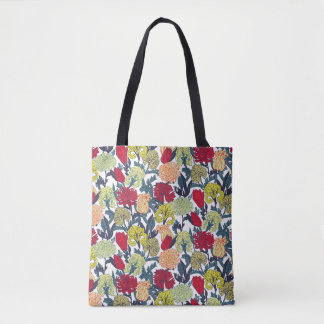 Tote Bag Sameless colorful flowers Pattern on white backgro