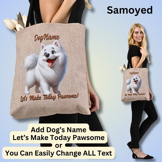 Tote Bag Samoyed - Ajouter le nom du chien, modifier le tex