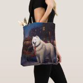 Tote Bag Samoyed Christmas Festive Saison (De près)