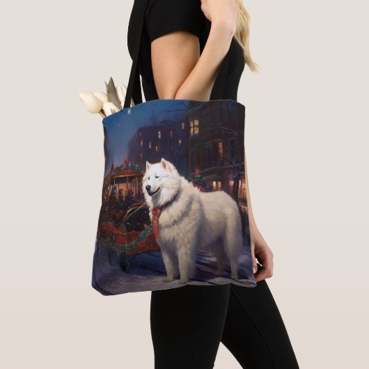 Tote Bag Samoyed Christmas Festive Saison (De près)