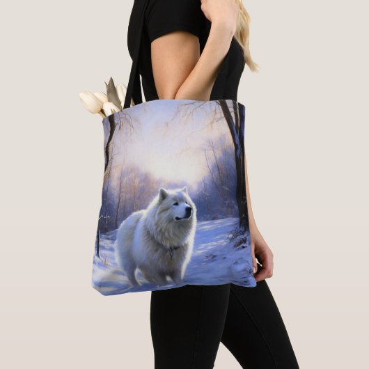Tote Bag Samoyed Let It Snow Christmas (De près)