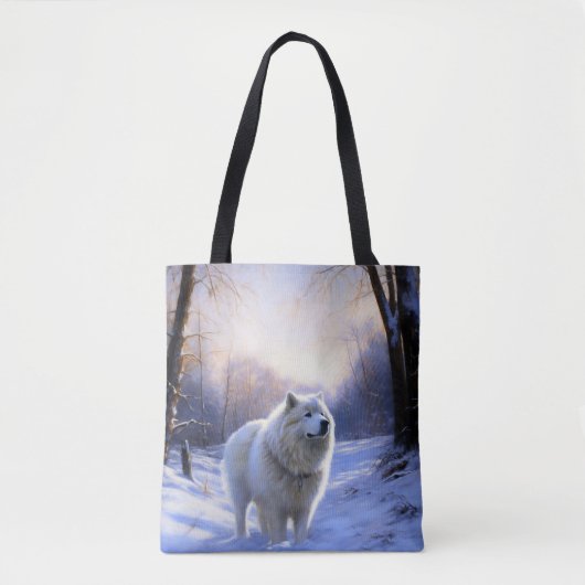 Tote Bag Samoyed Qu'il neige Noël (Devant)