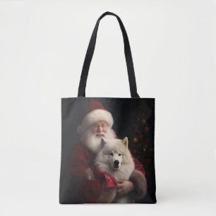 Tote Bag Samoyède avec le Père Noël Fête de Noël