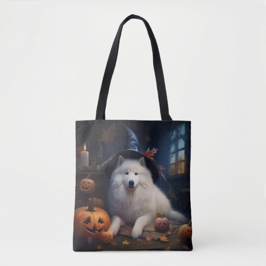 Tote Bag Samoyèdes Citrouilles Halloween Épouvantable (Devant)
