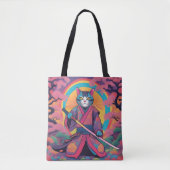 Tote Bag Samurai Chat tenant un Katana Design (Devant)