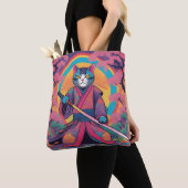 Tote Bag Samurai Chat tenant un Katana Design (De près)