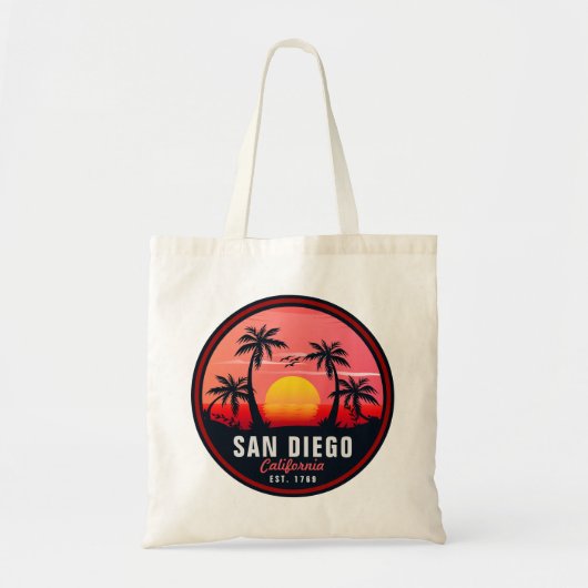 Tote Bag San Diego California Retro Sunset Souvenirs 60s (Devant)