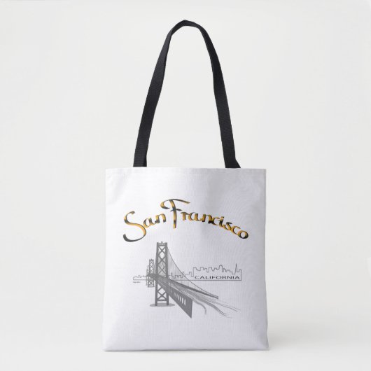 Tote Bag San Francisco, CA, Noir, Or, Cool (Devant)