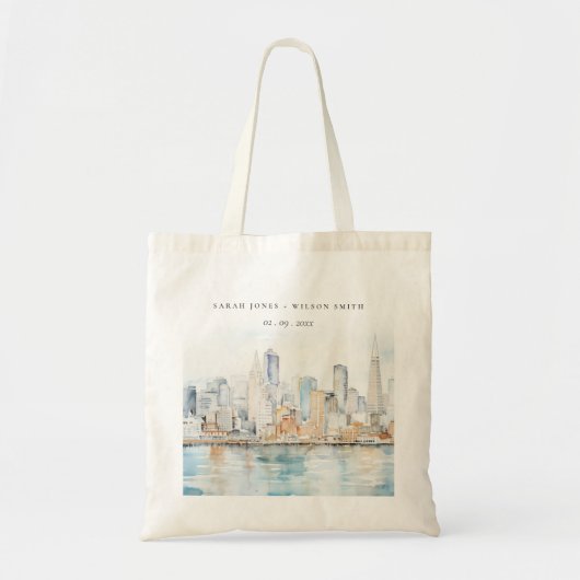 Tote Bag San Francisco Watercolor Landscape Wedding (Devant)