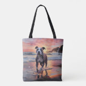 Tote Bag Sandy American Staffordshire Dog on Beach Sunset (Dos)